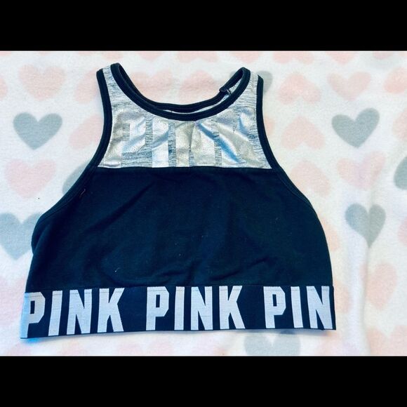 VS PINK‎ Unlined Sports Bra Logo Crop Top XS - Picture 1 of 7